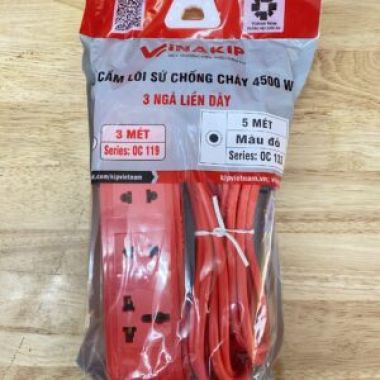 Ổ cắm lõi sứ chống cháy 4500w 3 ngả liền dây Vinakip 3m