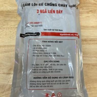 Ổ cắm lõi sứ chống cháy 4500w 3 ngả liền dây Vinakip 3m