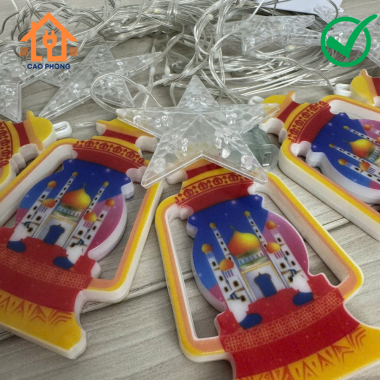 Dây đèn chớp led rèm thả hình cây đèn dầu và lâu đài