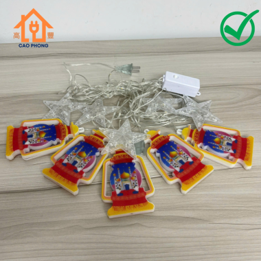 Dây đèn chớp led rèm thả hình cây đèn dầu và lâu đài