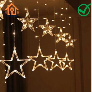Đèn chớp led rèm hình ngôi sao vàng