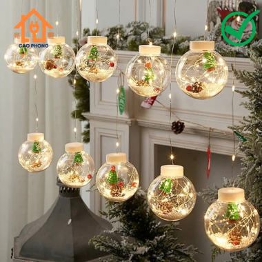 Dây đèn led thả rèm hình quả cầu tuyết Noel trang trí tuyệt đẹp lung linh sắc màu có nhiều chế độ