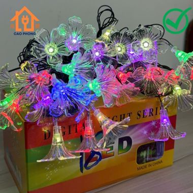 Dây đèn chớp led trang trí bông hoa tulip 5 cánh dài 10m