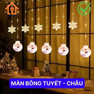 Dây đèn chớp bông tuyết quả châu trang trí Noel