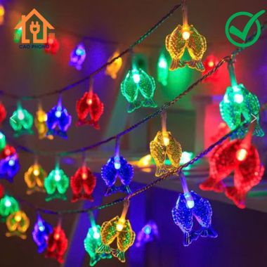 Dây đèn chớp led con cá đủ màu dây đen dài 10m có phích nối