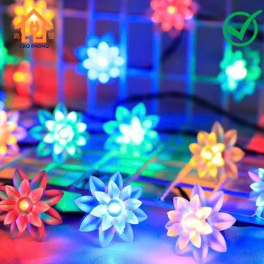 Dây đèn chớp led hoa cúc hoa sen đủ màu dây đen dài 10m có phích nối