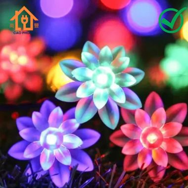 Dây đèn chớp led hoa cúc hoa sen đủ màu dây đen dài 10m có phích nối