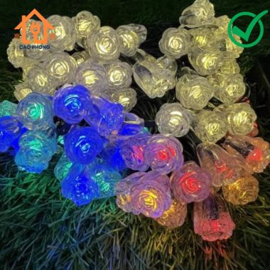 Dây đèn chớp led hoa hồng nhiều màu trang trí ngoài trời sân vườn noel tết dây dài 10m có phích nối