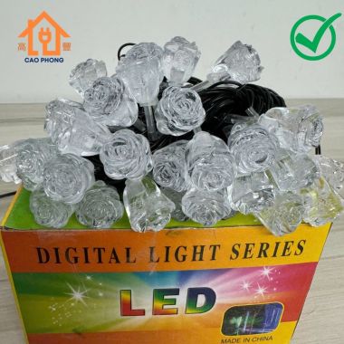 Dây đèn chớp led hoa hồng nhiều màu trang trí ngoài trời sân vườn noel tết dây dài 10m có phích nối