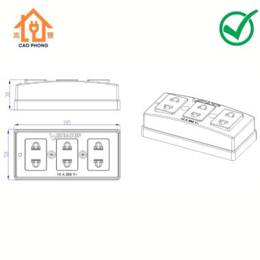 Ổ cắm 3 lỗ đa năng Vinakip kiểu TL 10A 250V