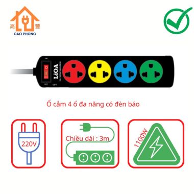 Ổ cắm điện LiOA 4 lỗ 3m 4DND3