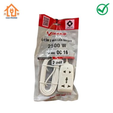 Ổ cắm 2 ngả liền dây đa năng OC16 VINAKIP S11 2m chịu tải 2500W
