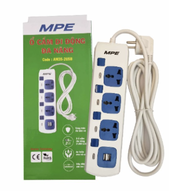 Ổ cắm di động đa năng 3 lỗ 2usb MPE ( AM3S-2USB )