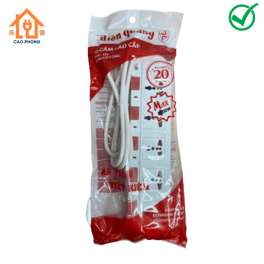 Ổ cắm cao cấp Điện Quang 2m ( 5 Lỗ 3 chấu )