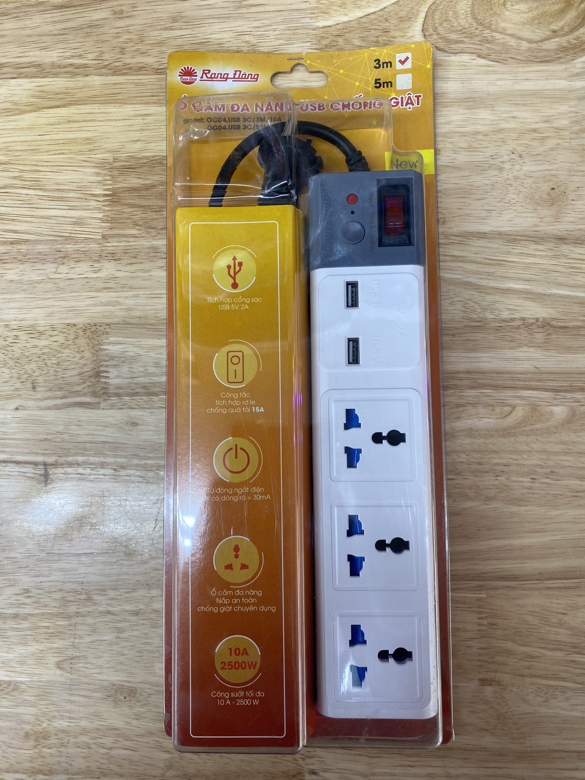 Ổ cắm đa năng USB chống giật Rạng Đông 3m