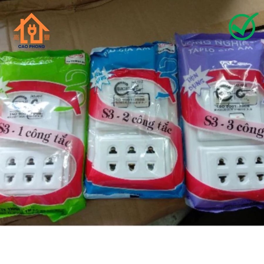 Ổ cắm điện bảng điện taplo giả âm S3 bảng 2 công tắc Conip