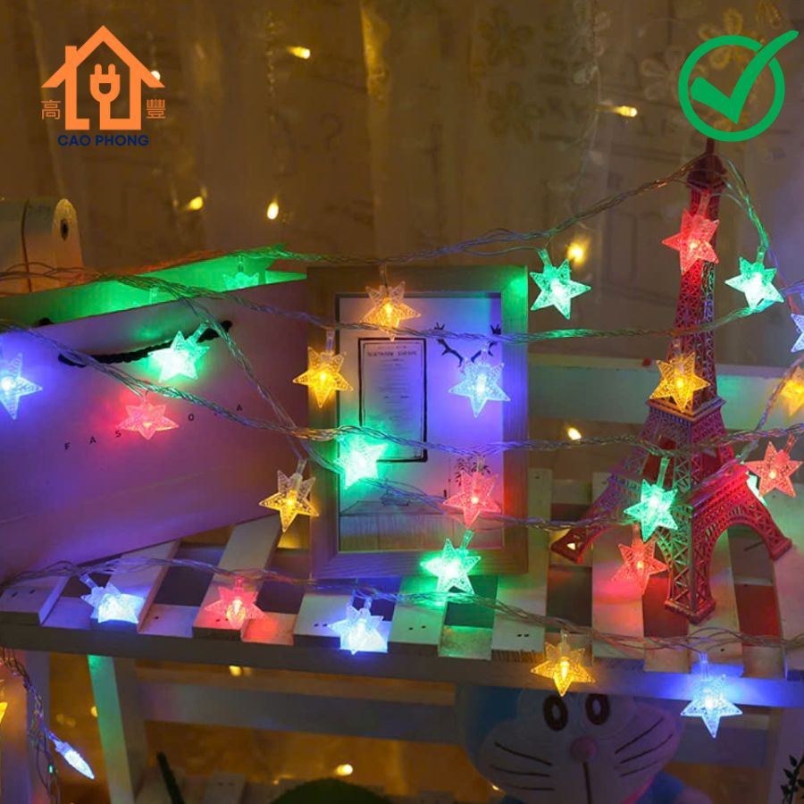 Dây đèn chớp led ngôi sao 5 cánh nhiều màu trang trí 10m
