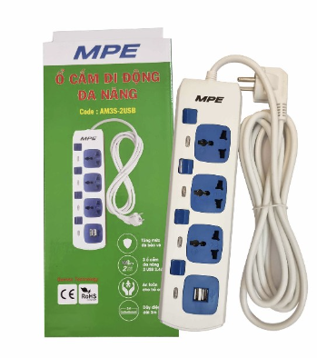 Ổ cắm di động đa năng 3 lỗ 2usb MPE ( AM3S-2USB )